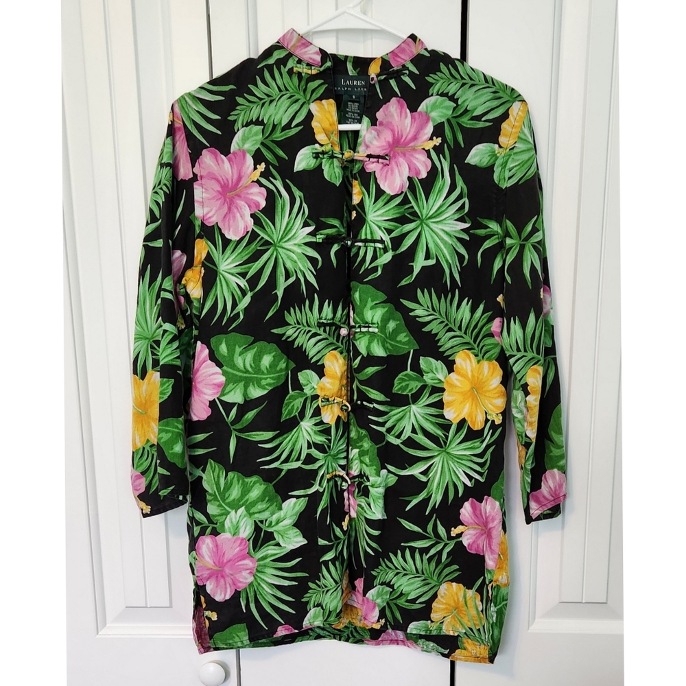 Lauren Ralph Lauren 100% Linen Kimono Top Tropical Hawaiian Size S